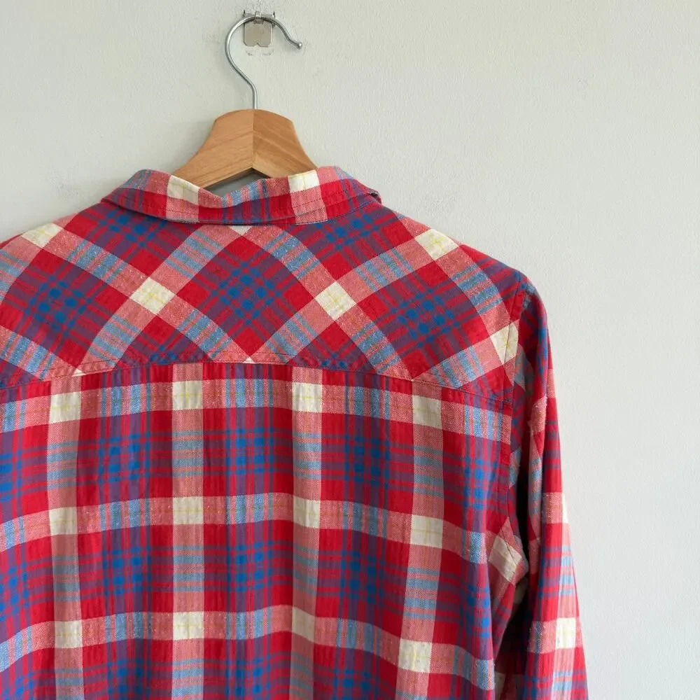 J. Crew Plaid Pattern Long Sleeve Button Up Shirt Red White Blue 8